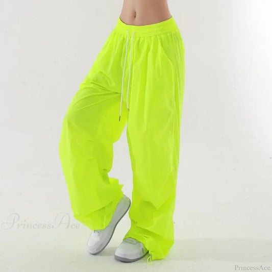 Fluorescent Drawstring Wide Leg Cargo Pant pant-250223