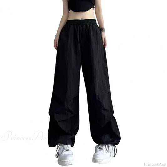 Fluorescent Drawstring Wide Leg Cargo Pant Black / M pant-250223