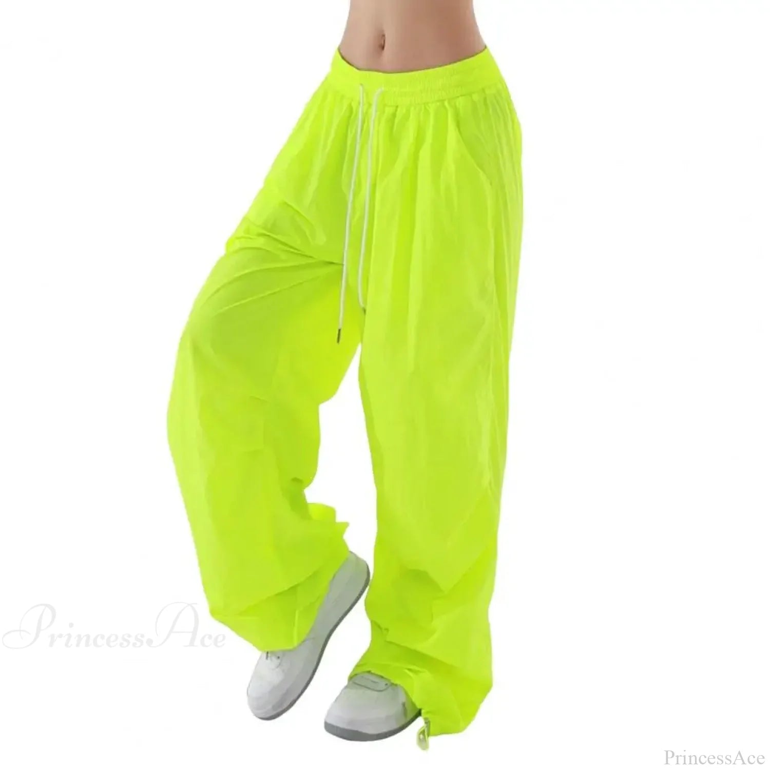 Fluorescent Drawstring Wide Leg Cargo Pant Grass Green / M pant-250223