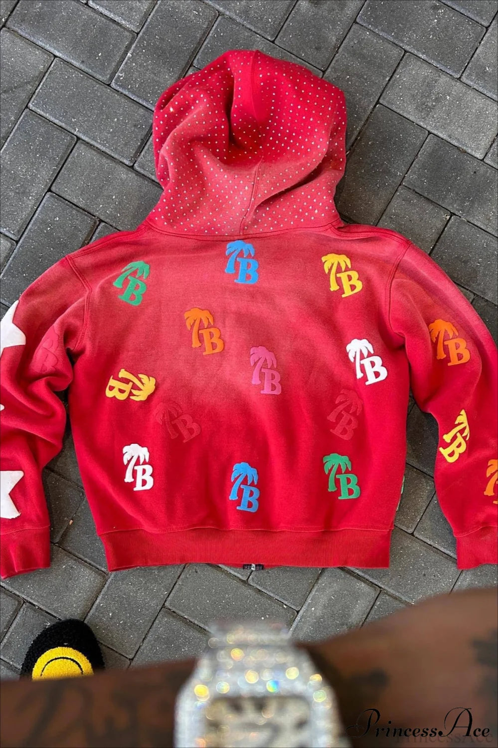 Foam Letter Print Hip-Hop Zip Hoodie
