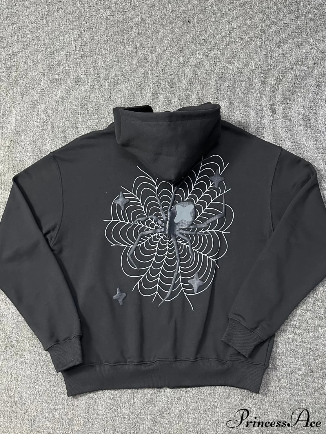 Foam Spider Web Print Fleece Zip Hoodie