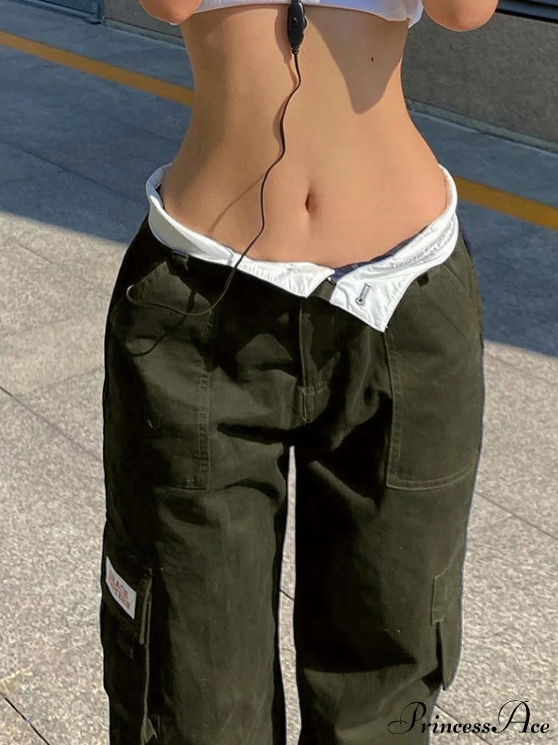 Fold Over Buckle Trendy Belt Denim Mini Skirt Straight Leg Pants