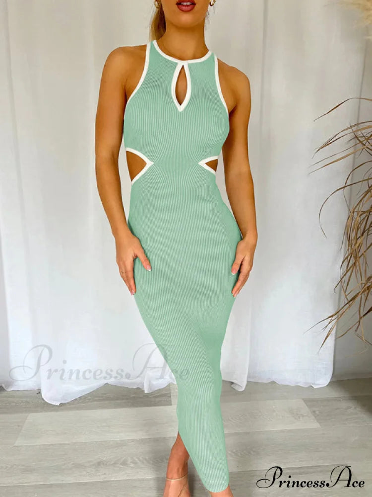 For Gown Figure-Hugging Cutouts Midi Women Green / S