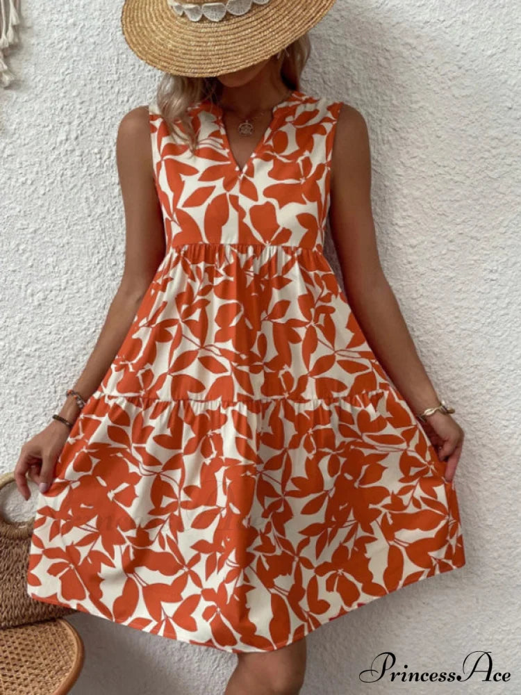For Tiered Design Sleeveless Minidress Flowered Ruffle Women
