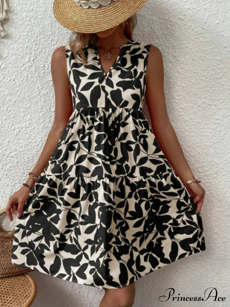For Tiered Design Sleeveless Minidress Flowered Ruffle Women