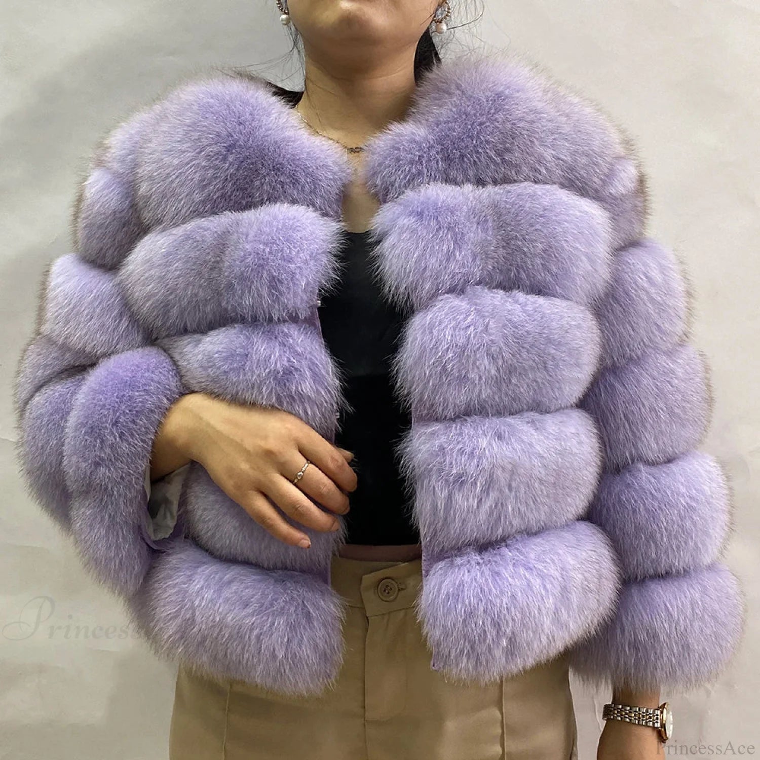 Fox Fur Winter Cold Weather Coat light purple / S