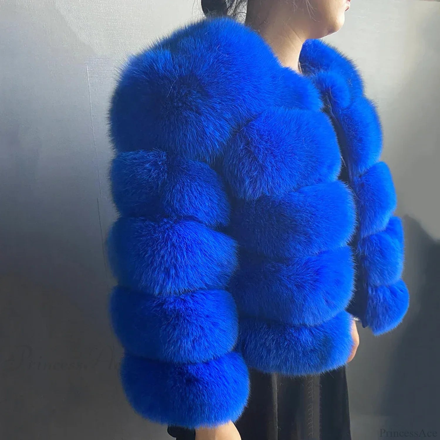 Fox Fur Winter Cold Weather Coat royal blue / S