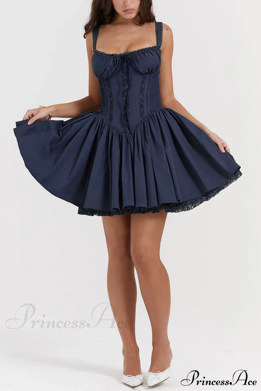 French Navy Stylish Corset Mini Dress Dresses
