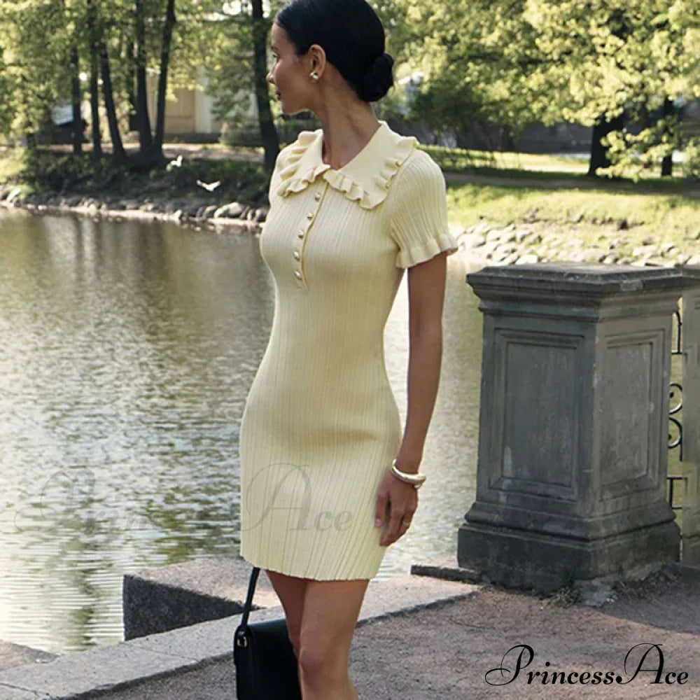 Frill Collar Short Charming Sleeve Mini Dress Women’s