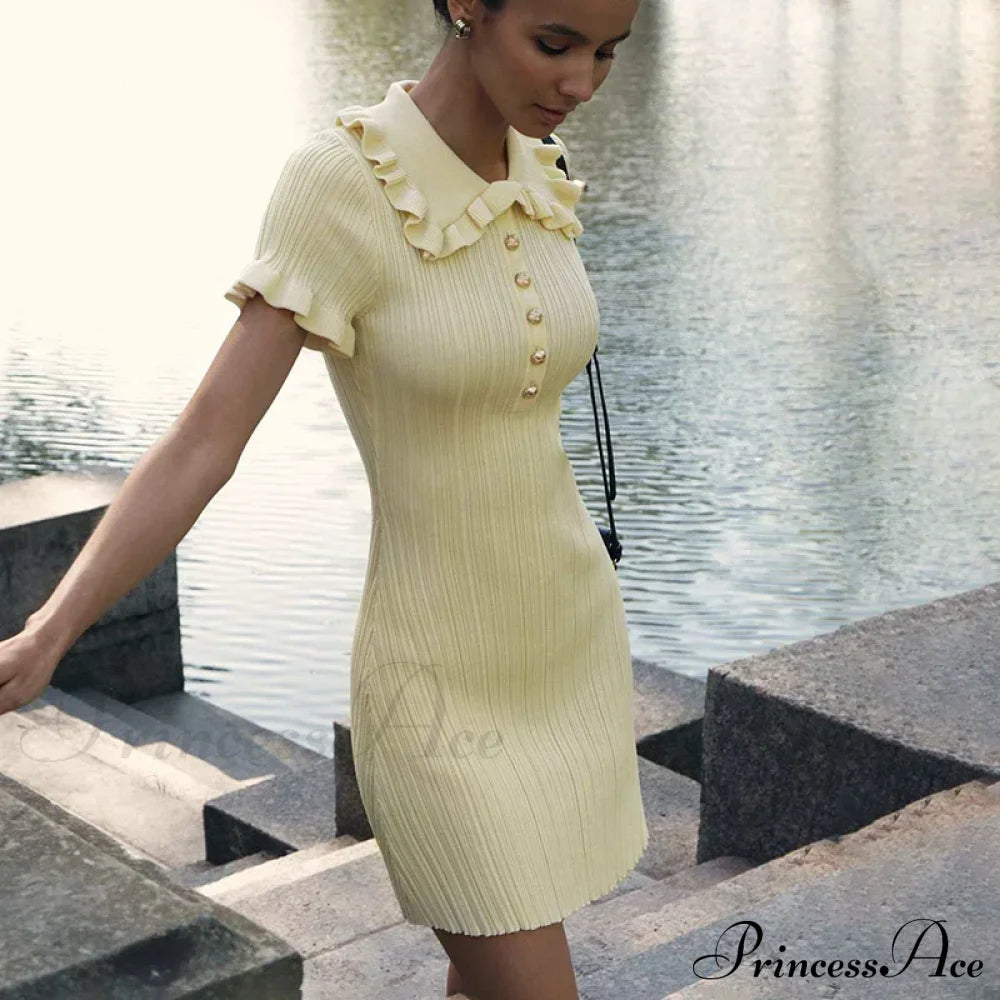 Frill Collar Short Charming Sleeve Mini Dress Women’s