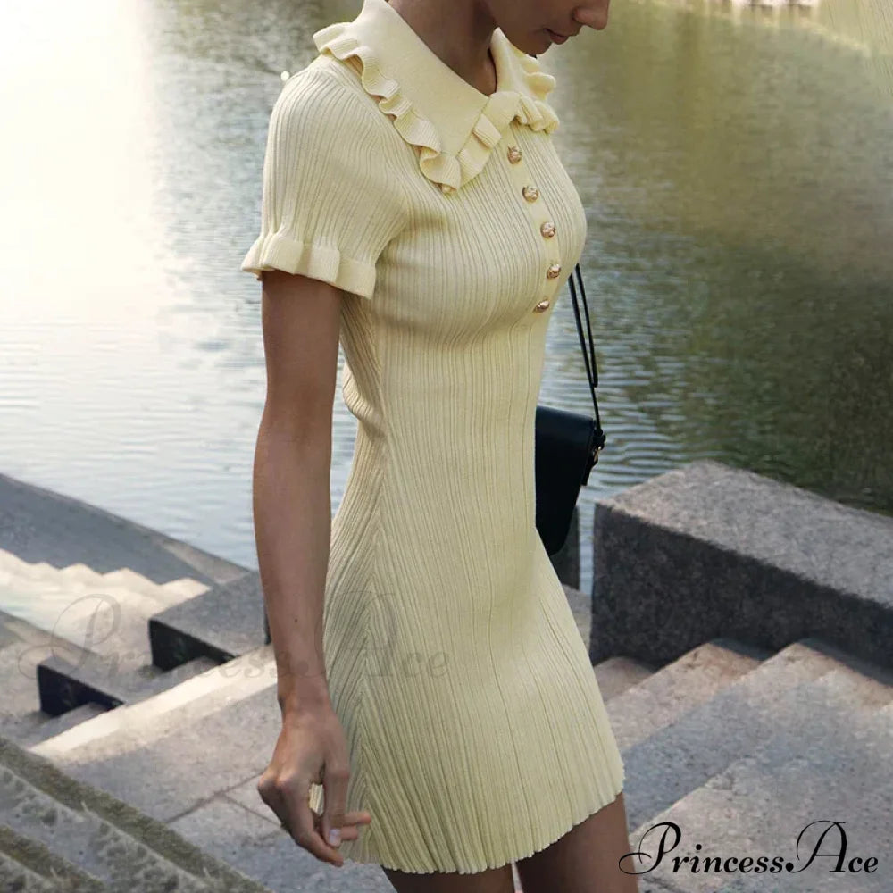 Frill Collar Short Charming Sleeve Mini Dress Women’s