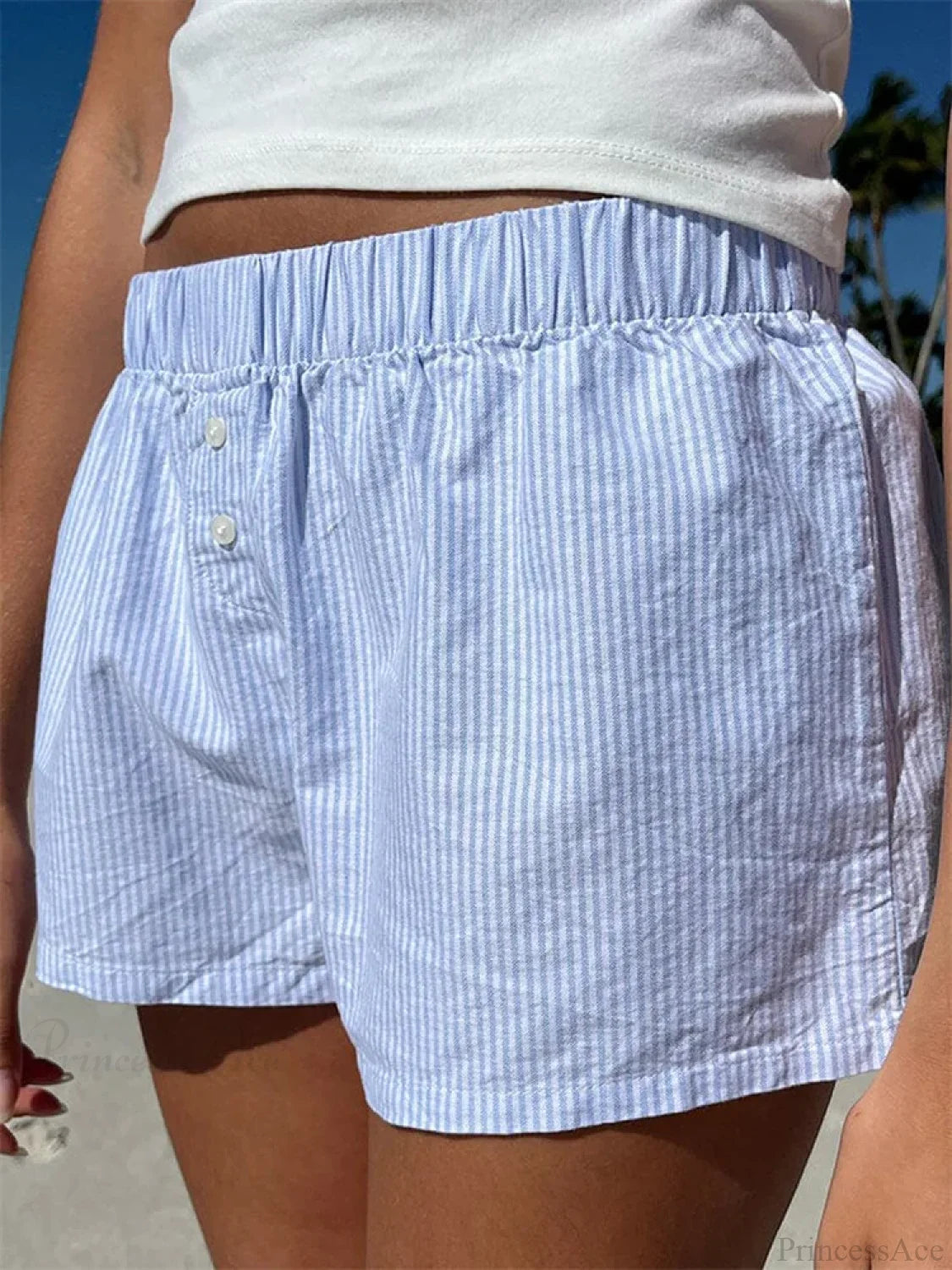 Front Button Plaid Lounge Short blue / S short-250223