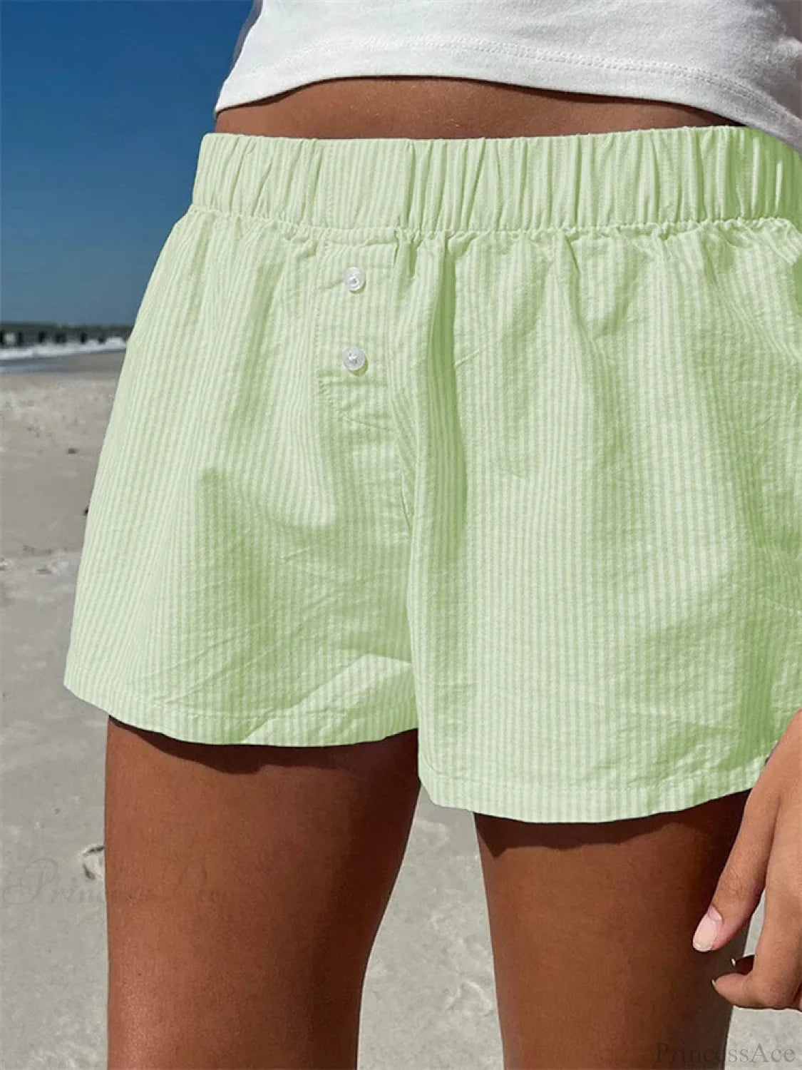 Front Button Plaid Lounge Short green / S short-250223