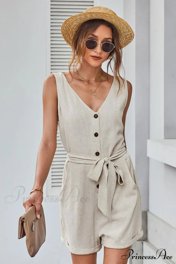 Front Tie Stylish Knot Solid Romper