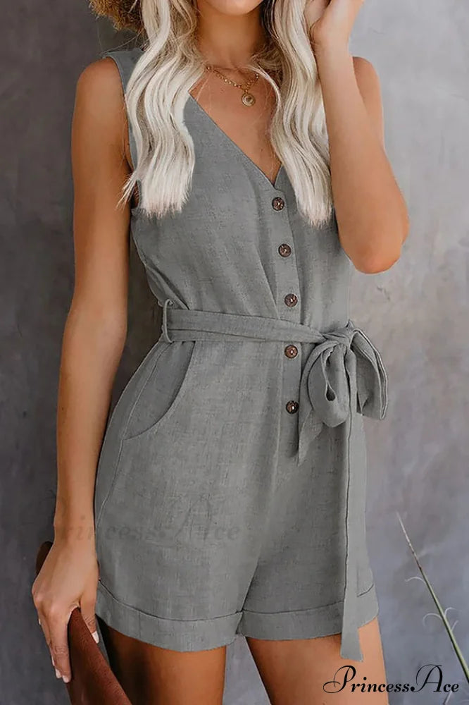 Front Tie Stylish Knot Solid Romper