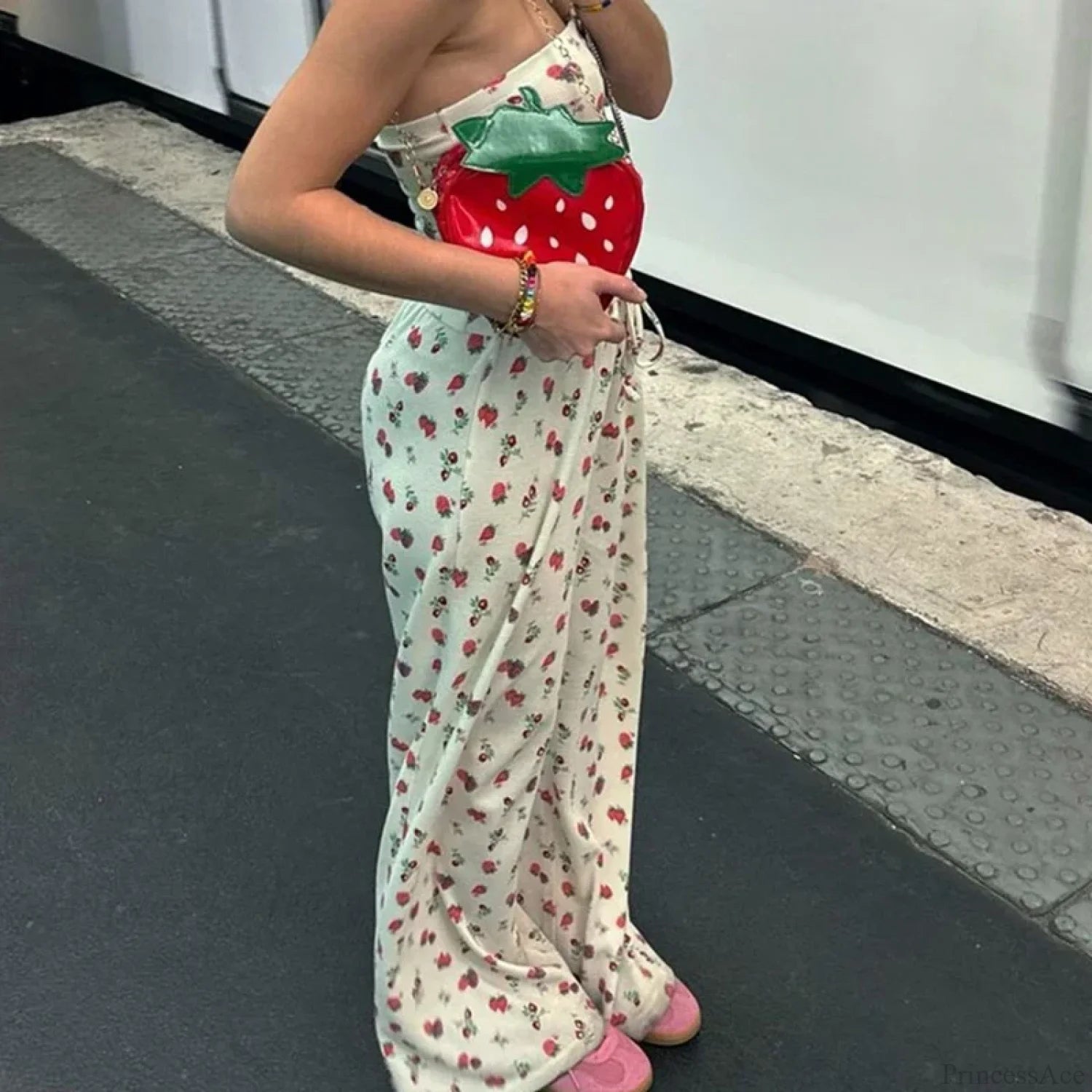 Fruit Print Strapless Tube Top Backless Crop Top Pants Two Pieces Set twopiecesset-250126