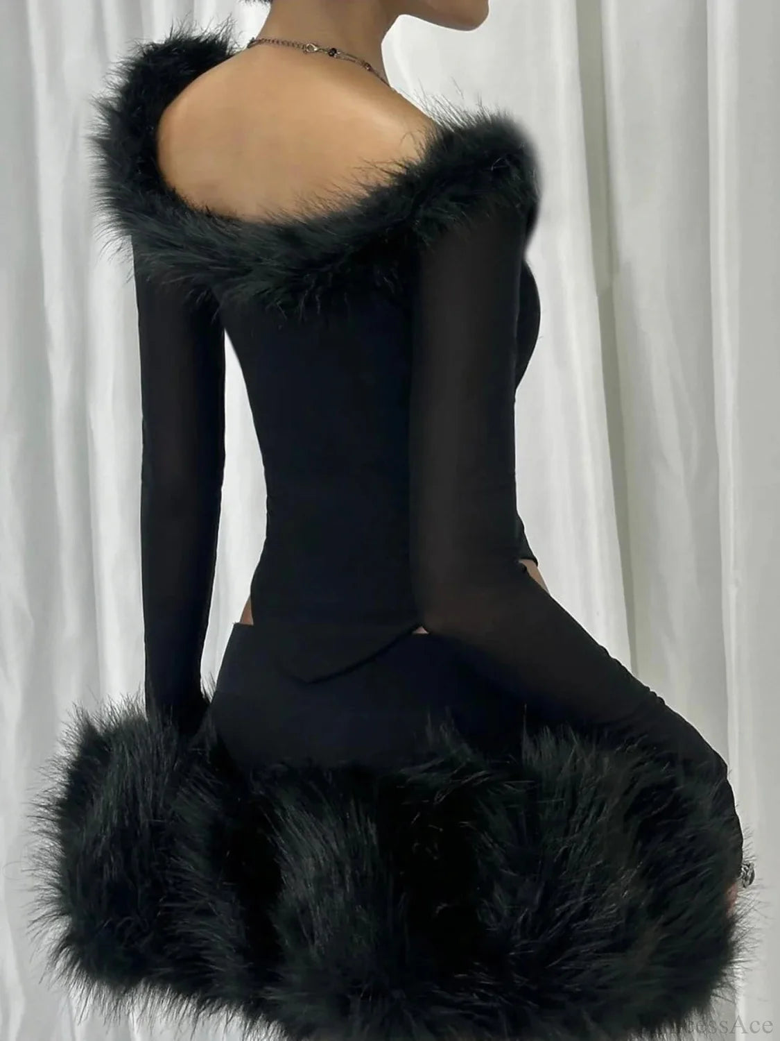 Furry Collar V-neck Knit Top