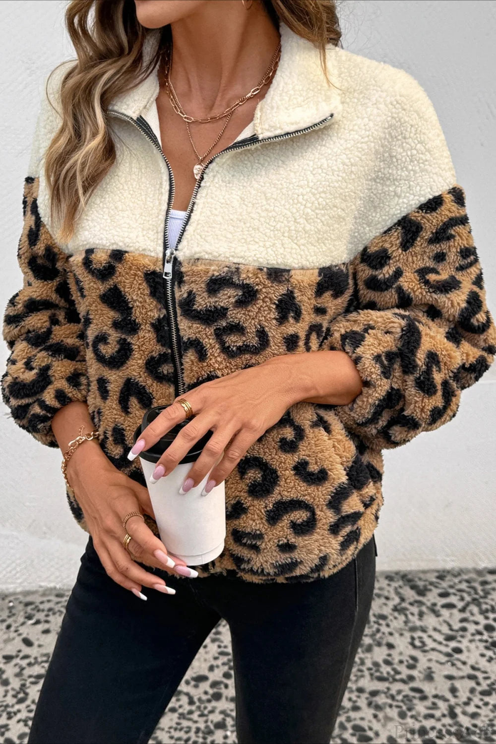 Furry Leopard Warm Turn-Down Collar Coat