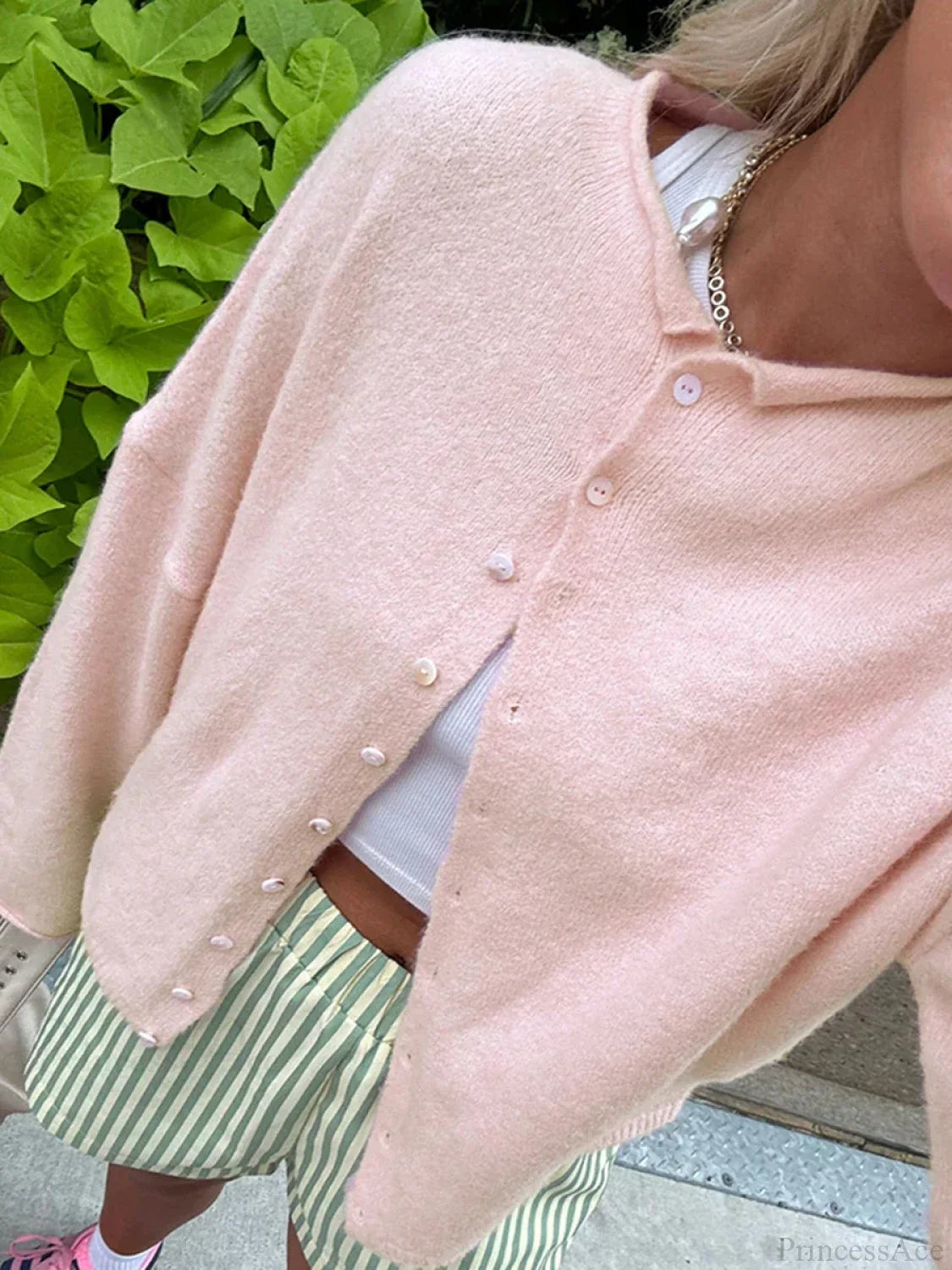 Fuzzy Button-Front Long Sleeve Knit Cardigan