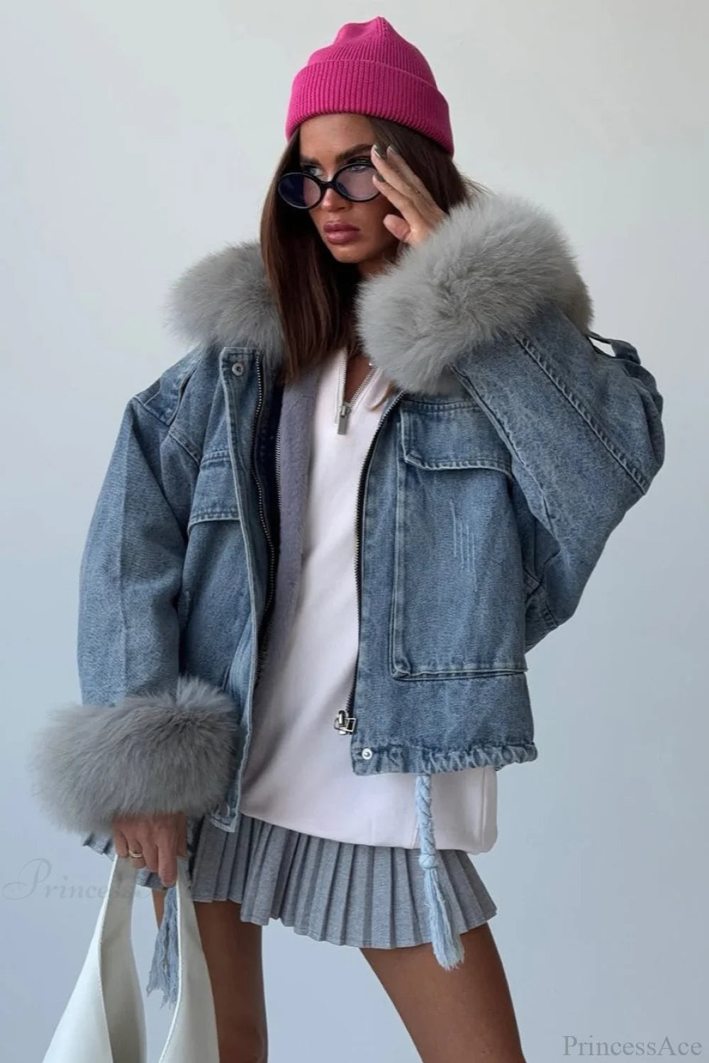 Fuzzy Denim Loose Street Large Pocket Jacket