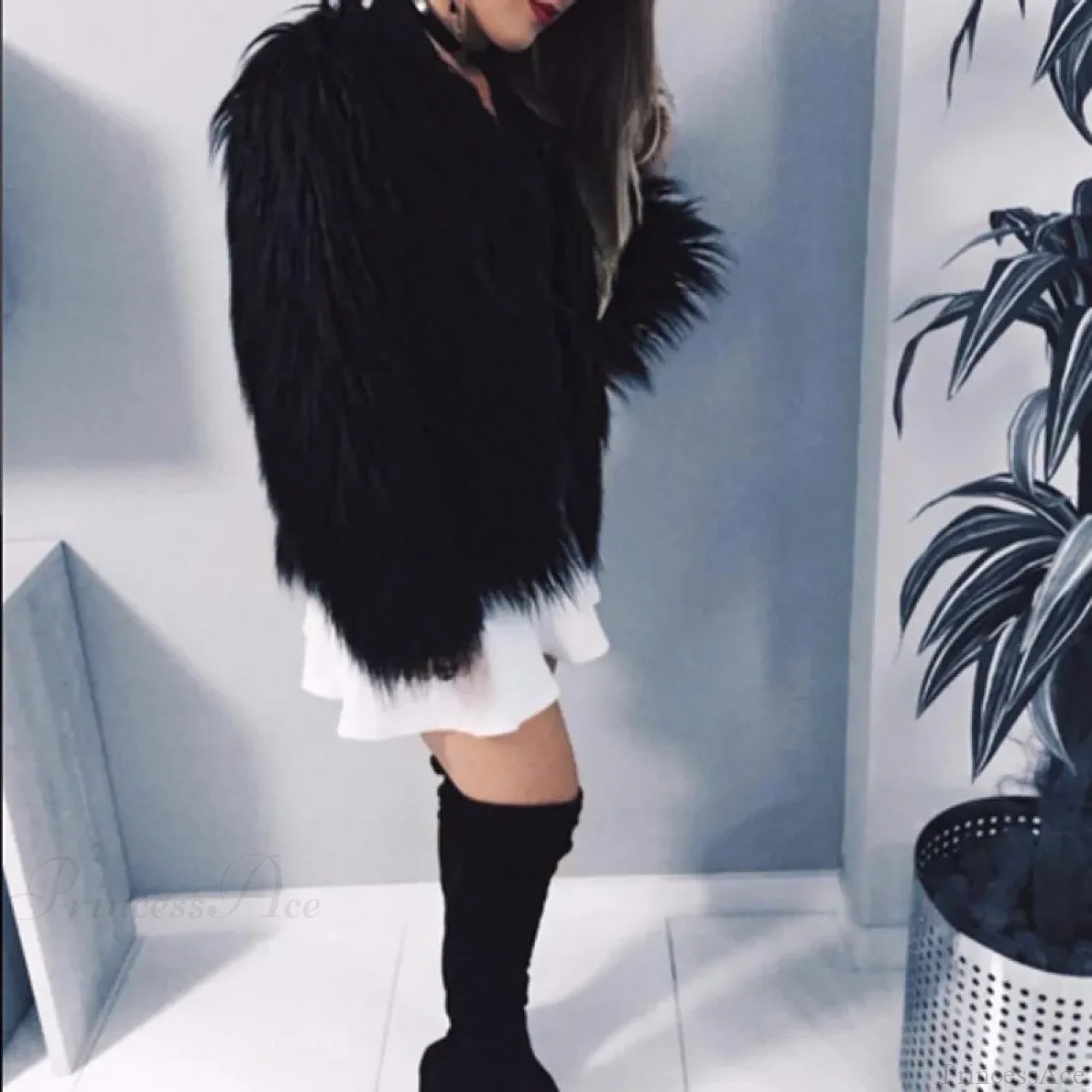 Fuzzy Thick Warm Fluffy Coat Black / S