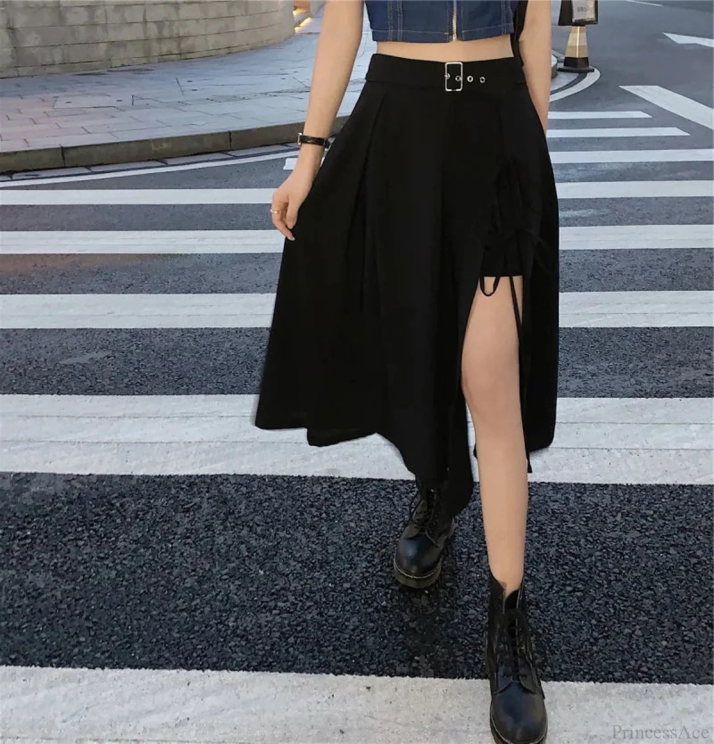 Gathered Patchwork Pleated Skirt black / S