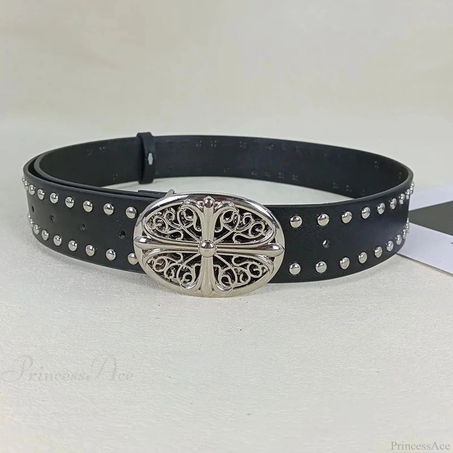 Genderless Gothic Cross Rivet Belt Silver Bucket Rivet / 106cm