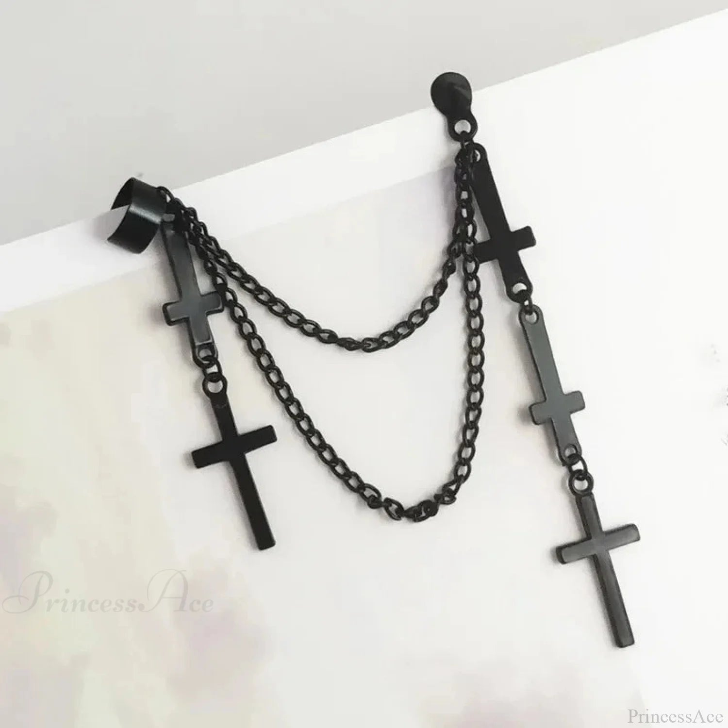 Genderless Punk Cross Fringe Chain Clip Earring color2
