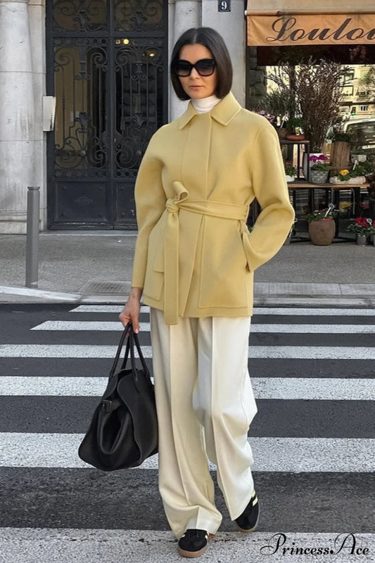 Gentle Sweet Tie Wool Mid-Length Pocket Coat