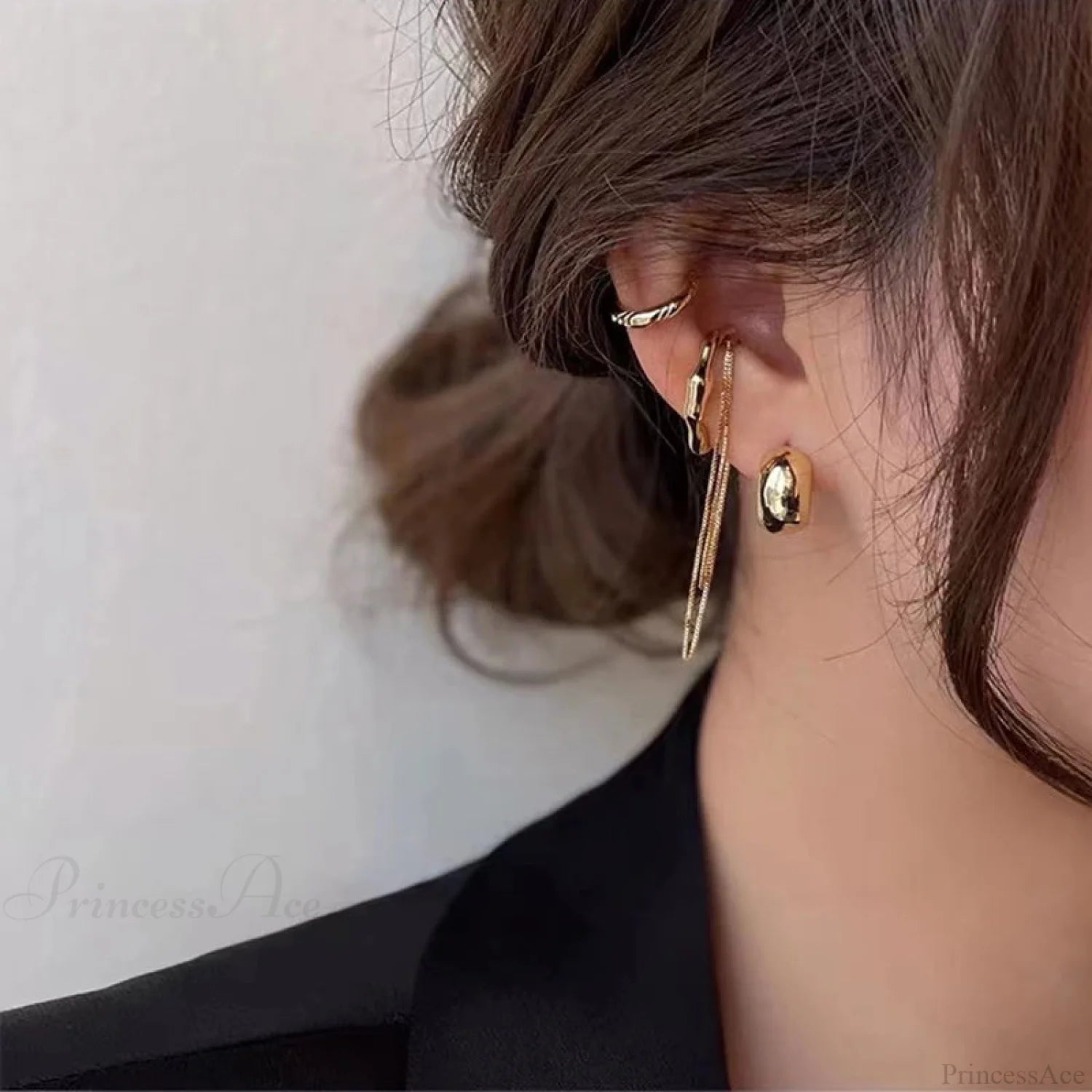 Geometric Fringe Chain Metal Clip Earring gold