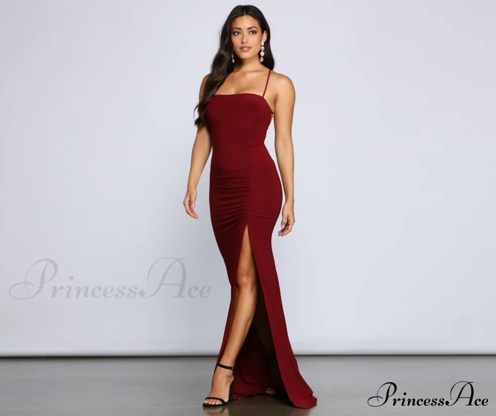 Gia Lace-Up Formal High-Slit Dress - Lady Occasions