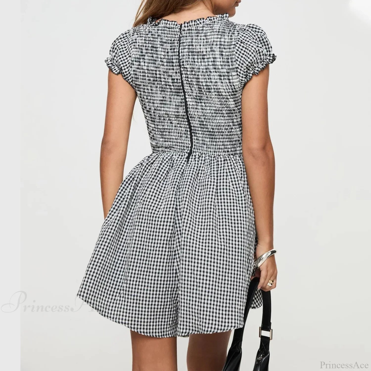 Gingham Smocked Babydoll Mini Dress minidress-250223