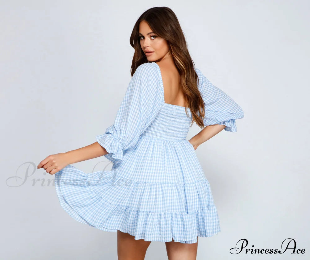 Girly Vibes Stylish Gingham Babydoll Dress Casual Dresses