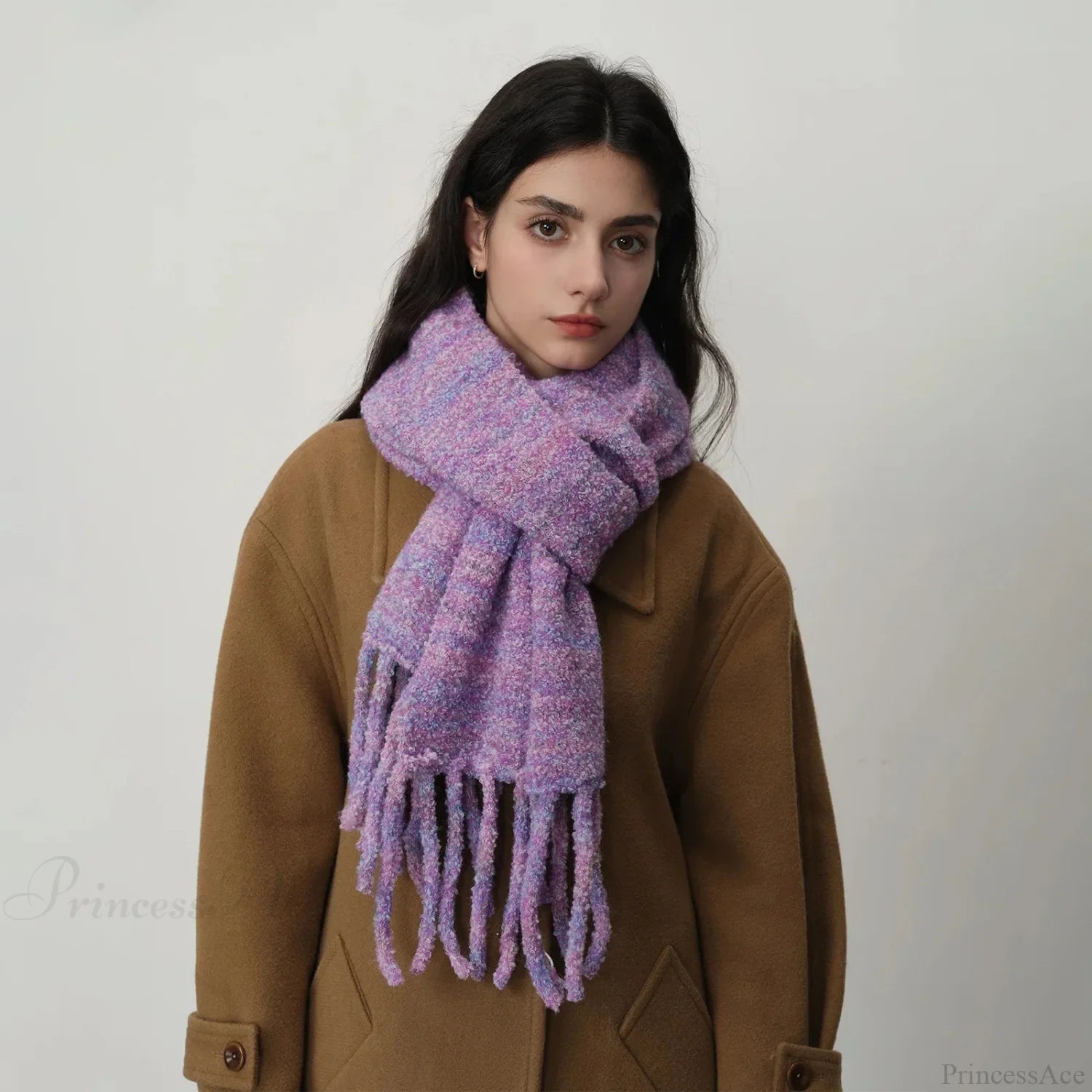 Glacier Blue Knitted Wool Scarf With Tassels For Women Violet / L215Cm W27Cm Scarfs-L