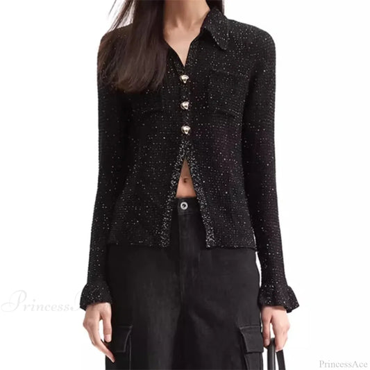Glitter Blended Slim Fit Knit Cardigan Black / S Cardigan-241208
