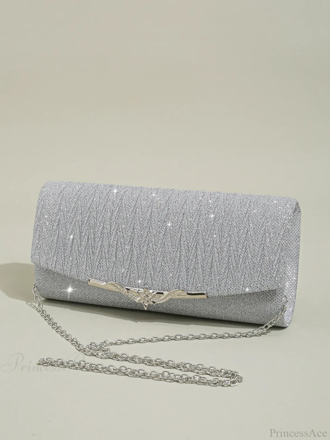 Glitter Envelope Evening Bag Detachable Chain Clutch Bag Silver / (20cm clutchbag-250126
