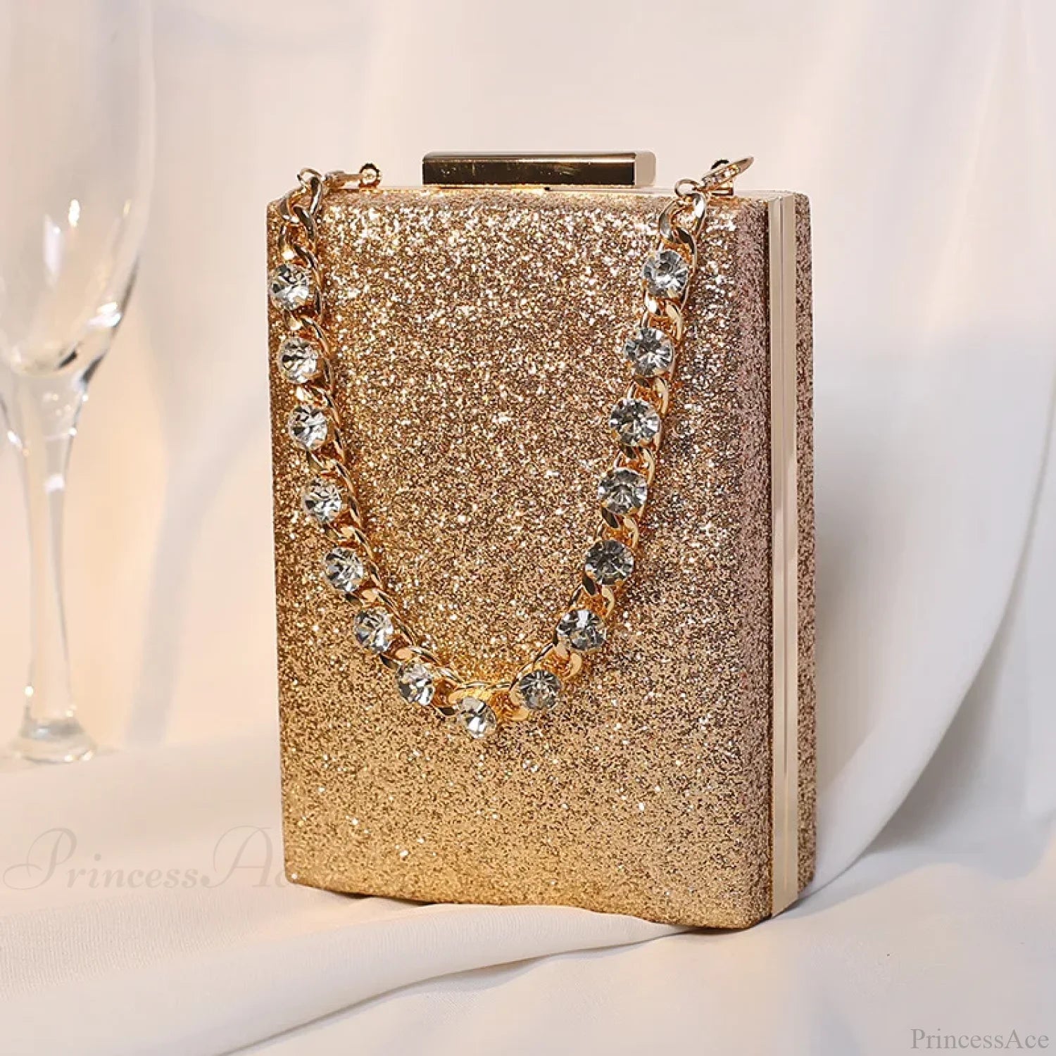 Glitter Evening Clutch Wallet Wristlet Mini(Max Length<20cm) / Gold wristlet-250126