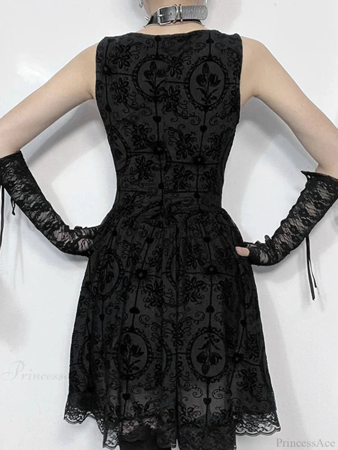 Gloomy Cravat Lace Hem Tiny Dress