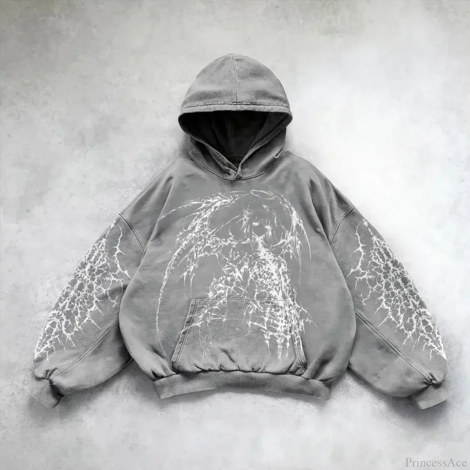 Goddess Pattern Print Hoodie grey 3 / M