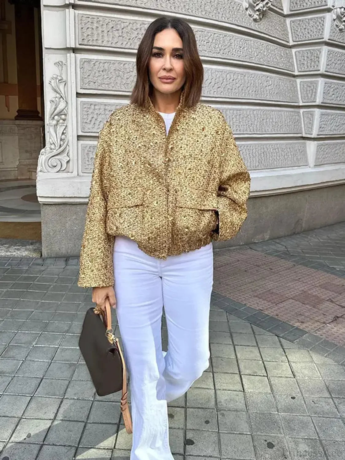 Golden Sequins Bomber Short Coat