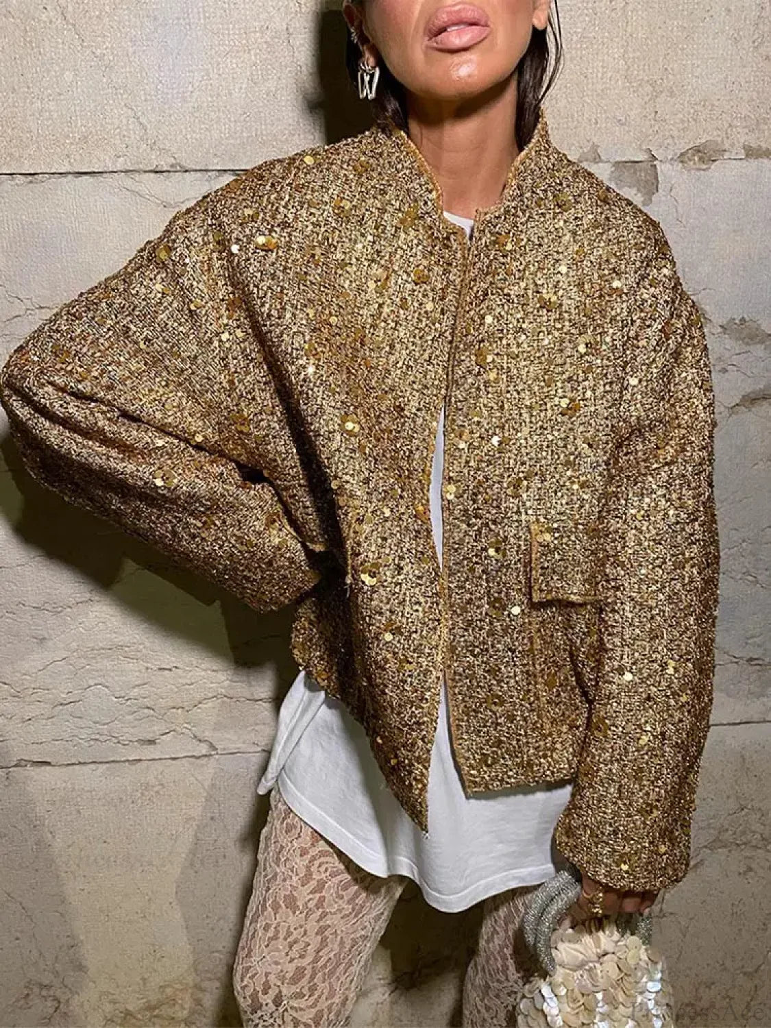 Golden Sequins Bomber Short Coat