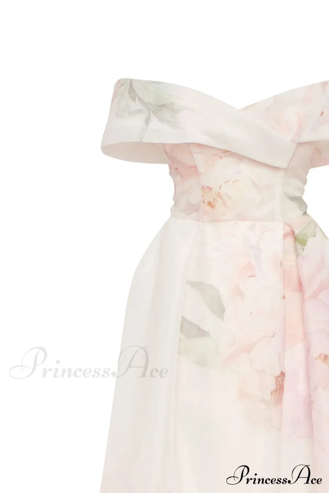 Gorgeous Pink Peony Off-The-Shoulder Graceful Maxi Dress Garden Of Eden