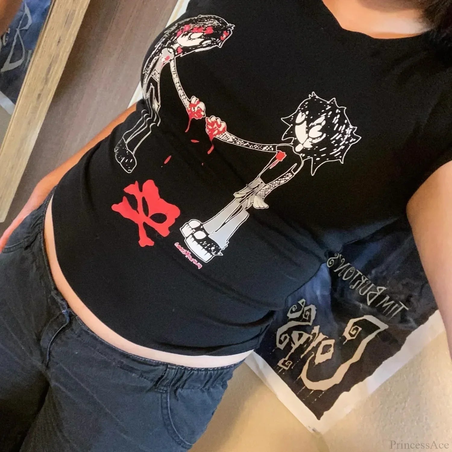 Gothic Printed Cropped Vintage T-shirt t-shirt-250223