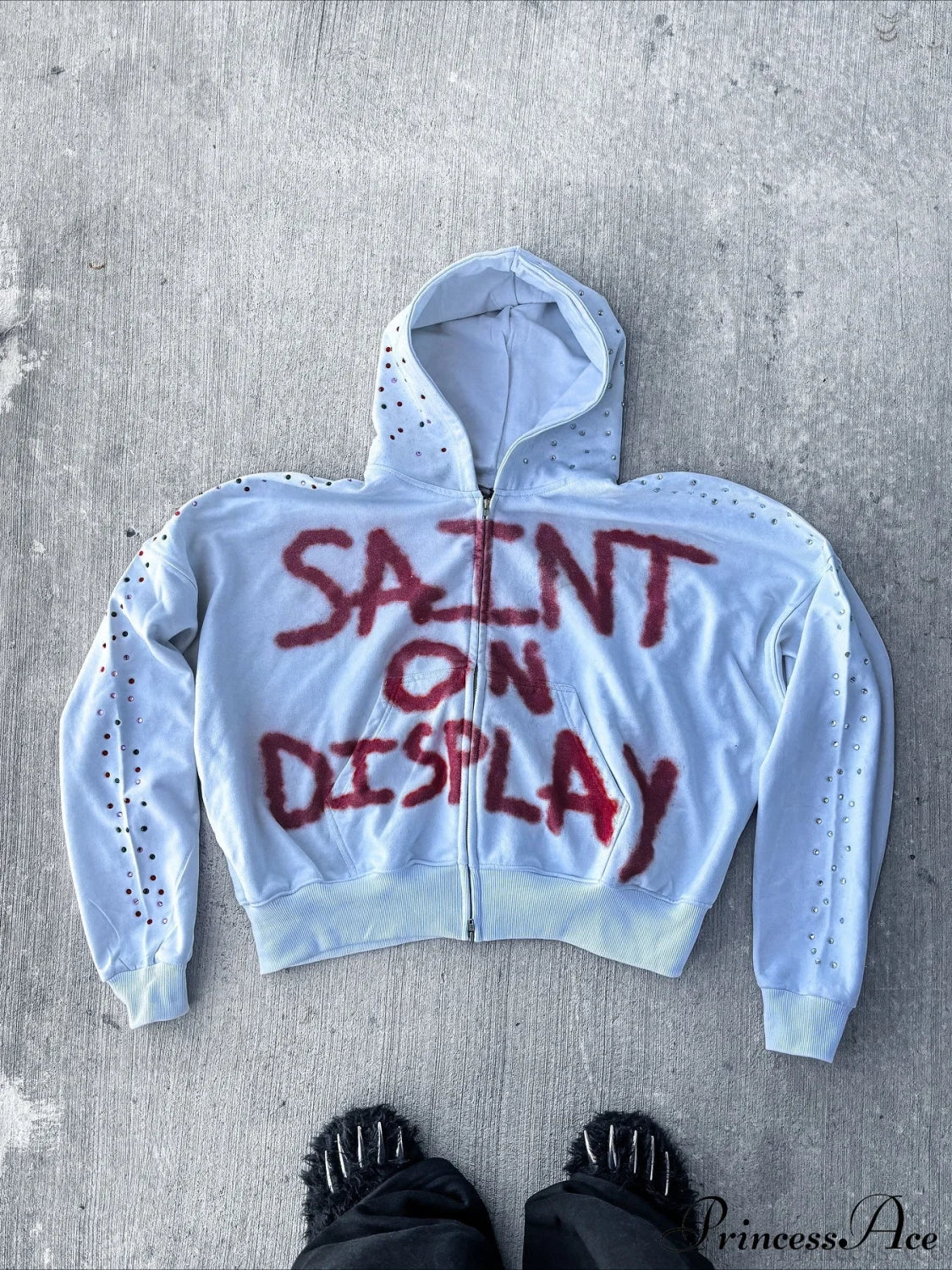 Gothic Rock Letter Print Hoodie White / S