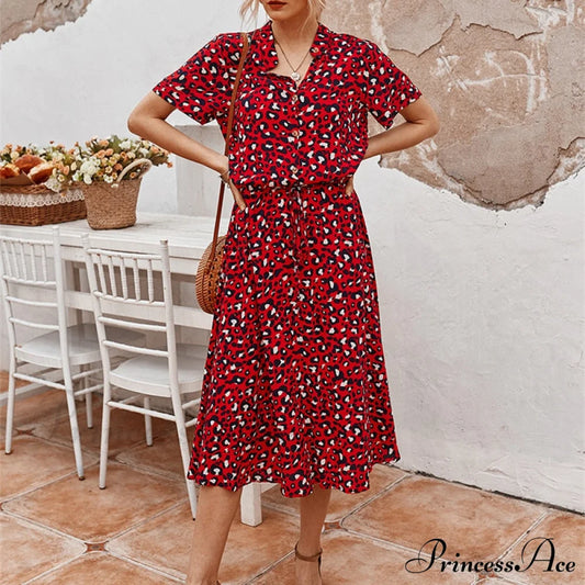 Gown Midi Casual Blouse Bohemian - Warm-Season For Design Coastal Leopard A-Line Loose Festive Women