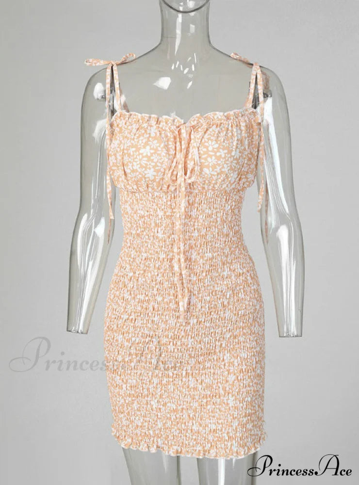 Gown Shirring Strap Flowered Mini With Design Spaghetti Xl / Blue Dresses