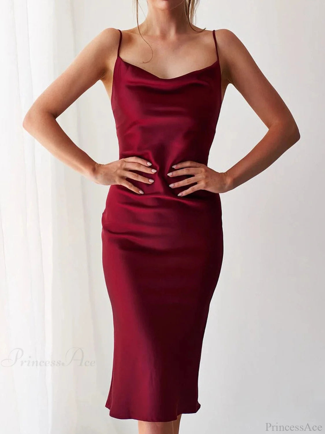 Gown Silk Split And Black Spaghetti With Long Straps Midi Design