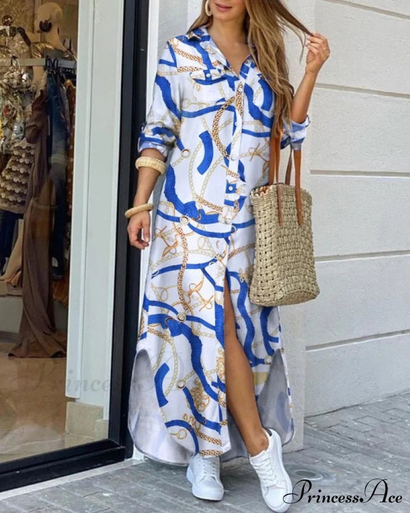 Gown Street Commuter Long Casual Blouse Size Home Loose Button Large Style Women’s Print 11 / S