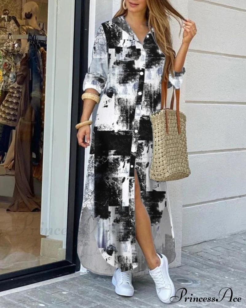 Gown Street Commuter Long Casual Blouse Size Home Loose Button Large Style Women’s Print 5 / S China