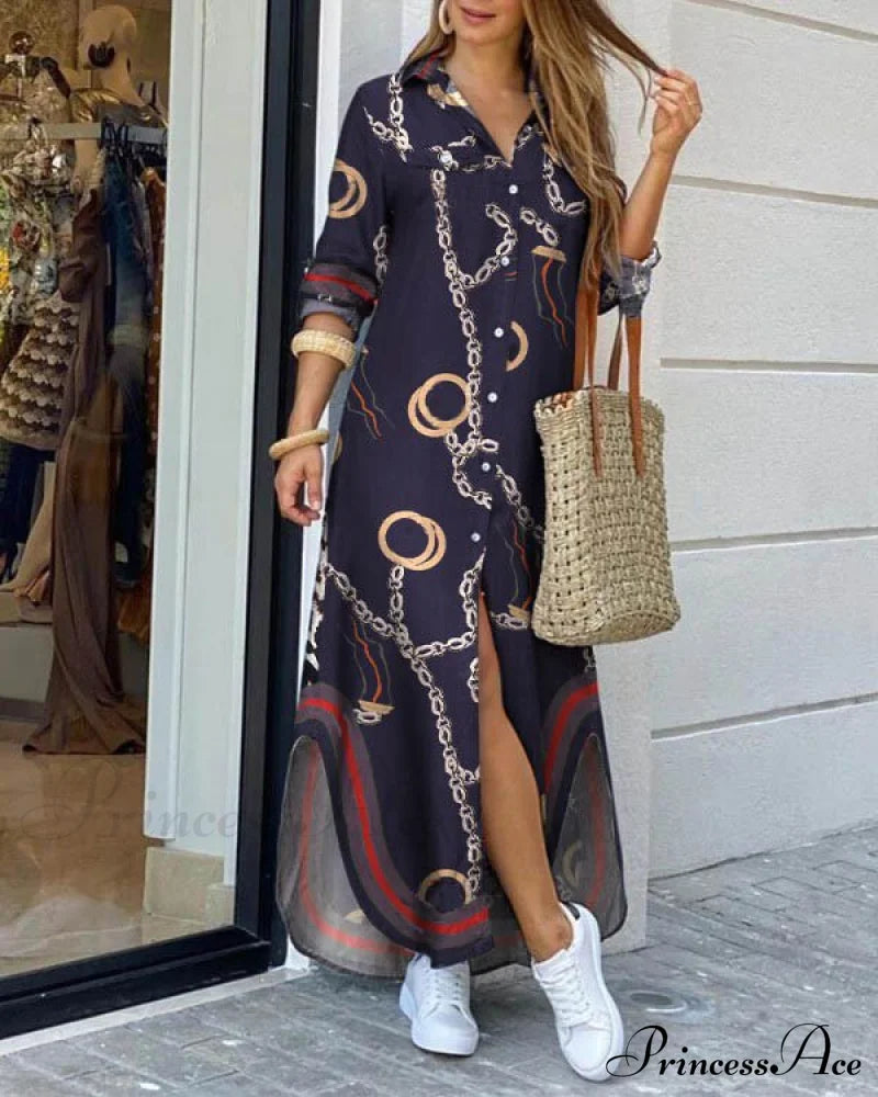 Gown Street Commuter Long Casual Blouse Size Home Loose Button Large Style Women’s Print 9 / S China